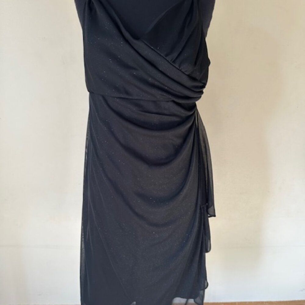 Dressbarn Black Ruched Glitter Dress with Rhinestone Accents 8597 Size: 14